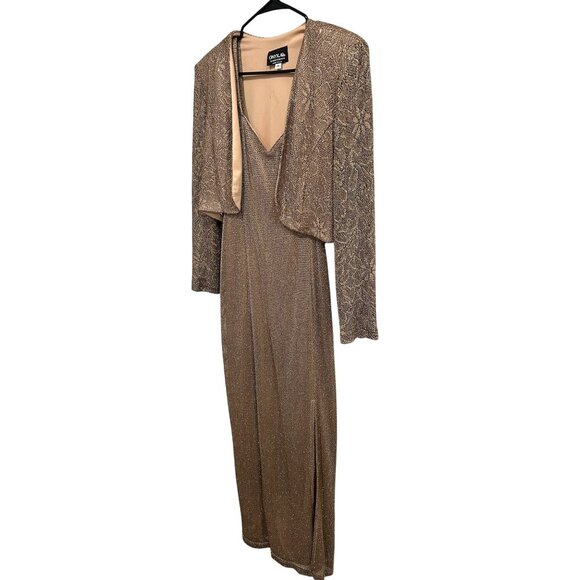 Onyx Nite Brown 2 Piece Evening Gown Jacket Spaghetti Straps Size L Shiny Finish - Picture 3 of 12